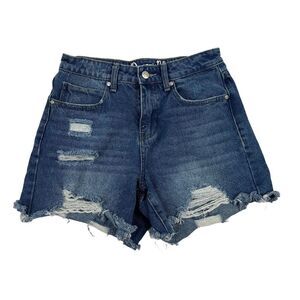 Organic Blue Cut-Off Denim Blue Jean Shorts 5/27 Distressed Medium Wash Cotton